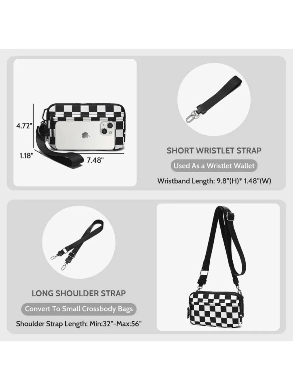 Quilted Nylon Wristlet Wallet for Women - 4 Zipper Travel Credit Card & Phone